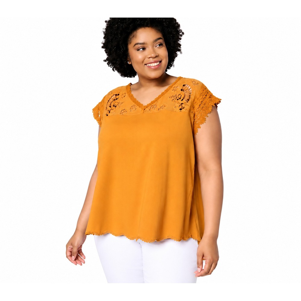 LOGO Lavish by Lori Goldstein 100% Cotton Scallop Hem Top All Spice, Small